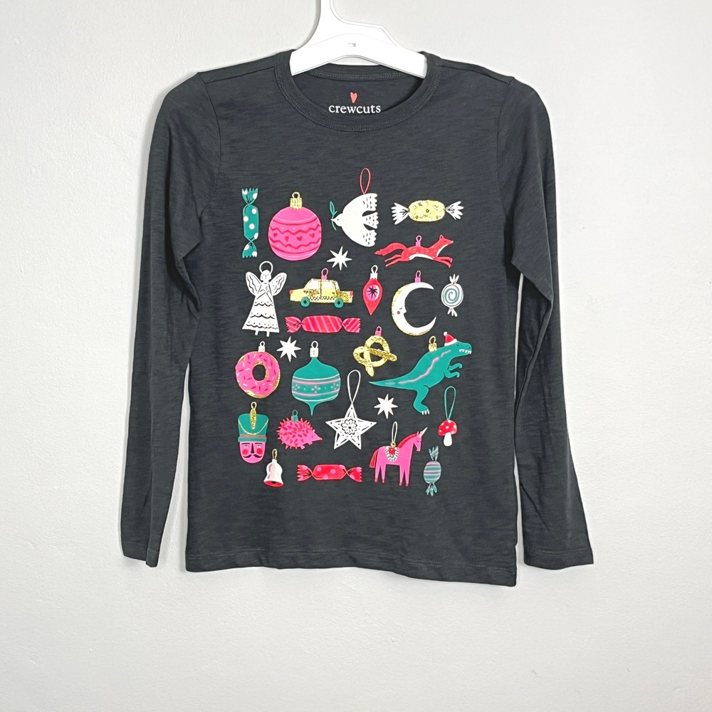 Crewcuts Kids Long Sleeve T-Shirt Christmas Ornaments Graphics Unisex‎ Gray M